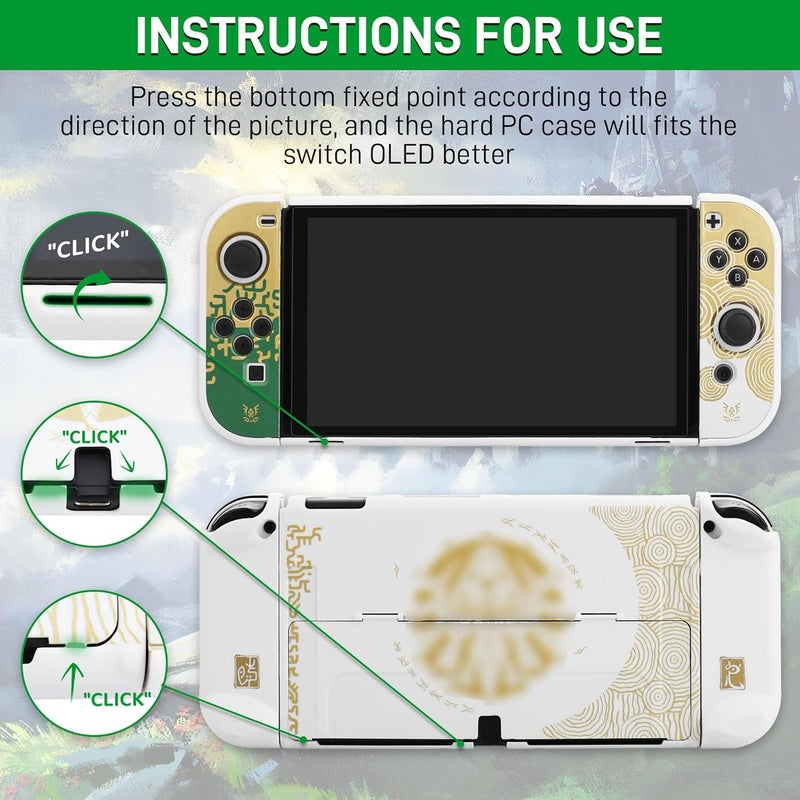 GLDRAM Theme for Zelda Protective Case Compatible with Nintendo Switch OLED, Anti-Scratch Accessories Bundle for Tears of the Kingdom with Dockable Switch OLED Skin Cover, Screen Protector & Thumb Cap - Image 3